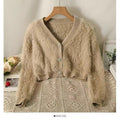 Women's Fluffy Cropped Cardigan with Subtle Button Details
