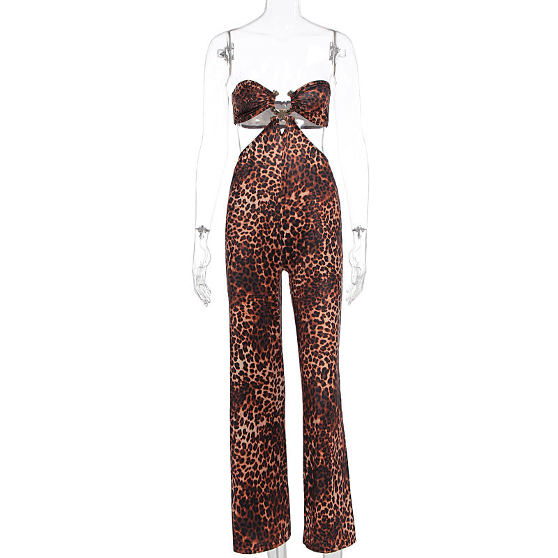 Women's Jumpsuit with Leopard Print and Refined Back Cutout