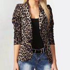 Women's Elegant Leopard Print Blazer Jacket with Tailored Fit