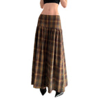 Women's Plaid Midi Skirt with High Waist and Voluminous Cut