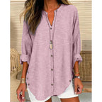 Women's Long-Sleeve Button-Front Blouse with Asymmetrical Hem