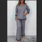 Women's Casual Knit Set with Wide Cut and Elegant Contrasts