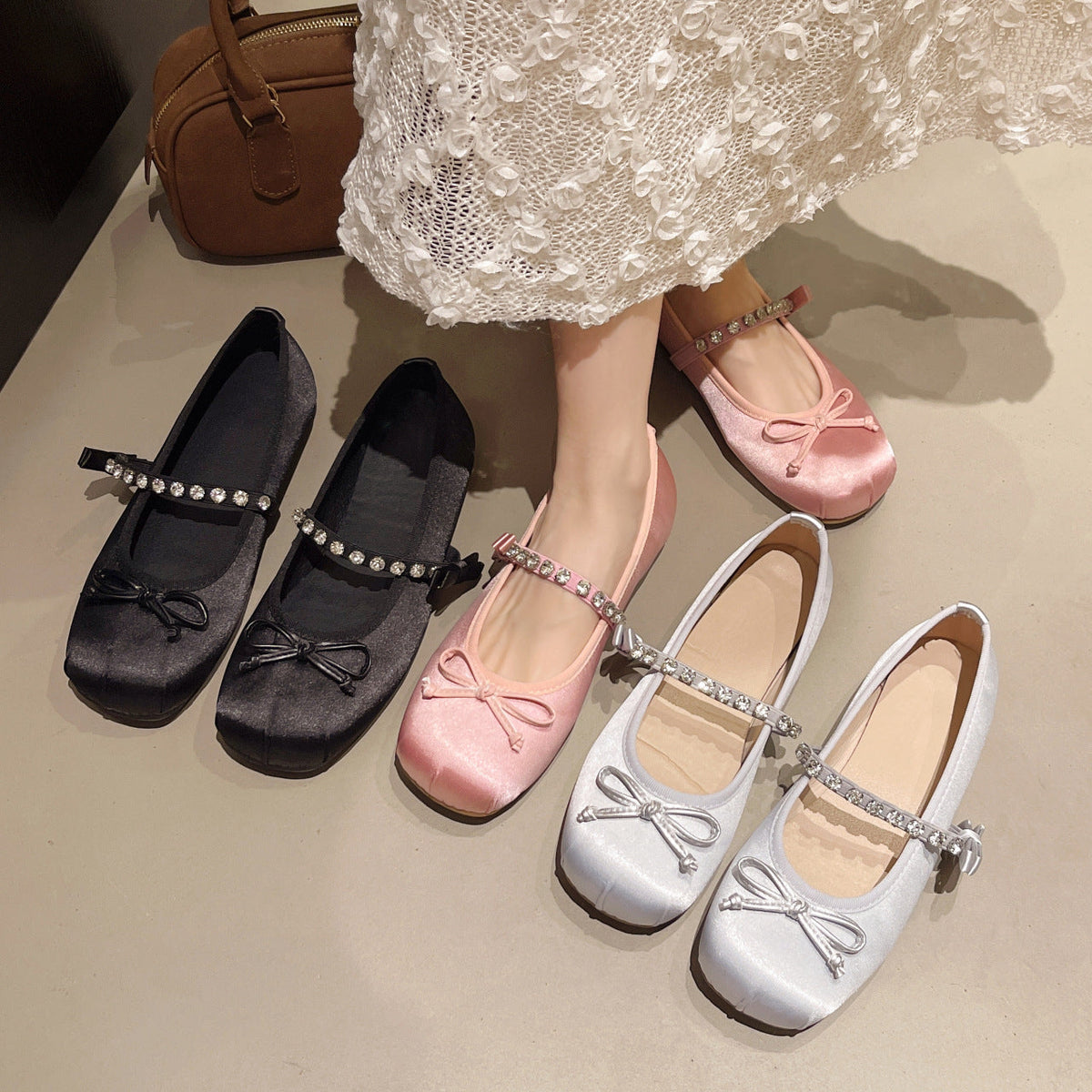 Women's Ballet Flats with Decorative Strap and Sparkling Accents