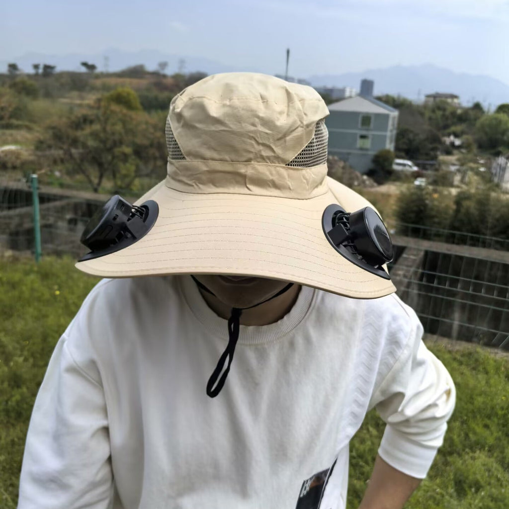 Air-Cooled Sun Hat with Removable USB Fans and Neck Protection