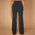 Women's Elegant High-Waist Pants with Double Buckle Detail