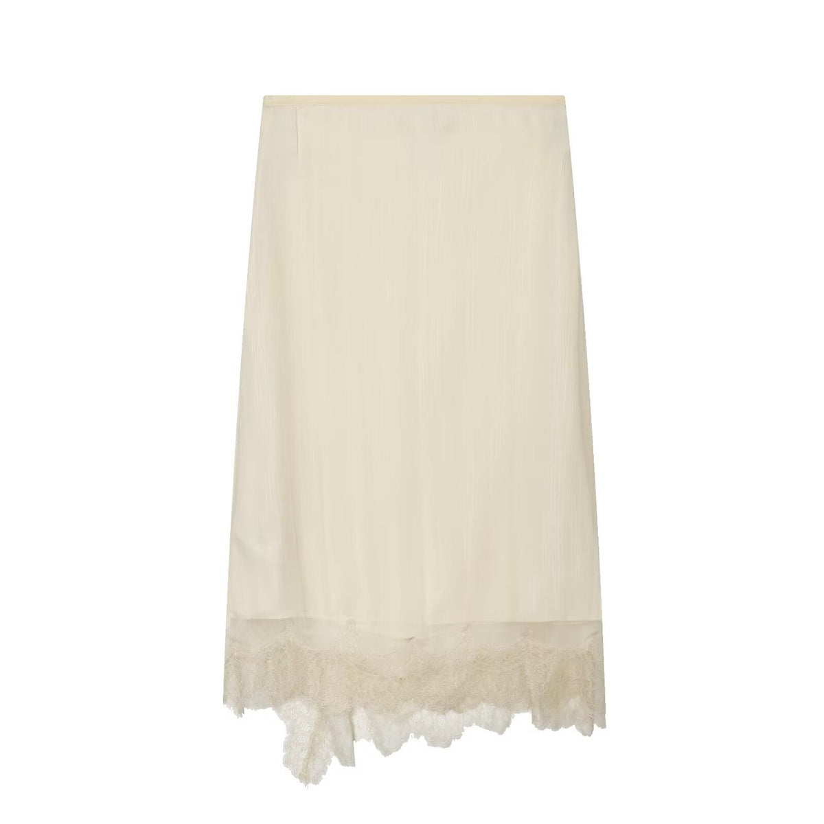 Women's Midi Skirt with Delicate Lace and Asymmetrical Hem
