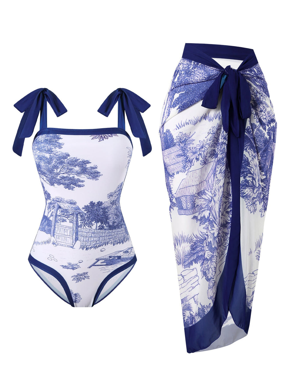 Women's Floral Swimsuit with Sheer Wrap Skirt