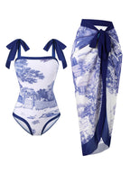 Women's Floral Swimsuit with Sheer Wrap Skirt