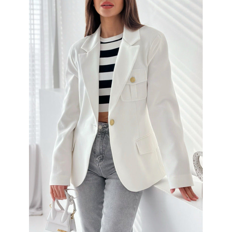 Women's Elegant Blazer with Pockets and Gold Buttons