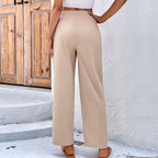 Women's Comfortable High-Waist Pants with Drawstring and Wide Cut