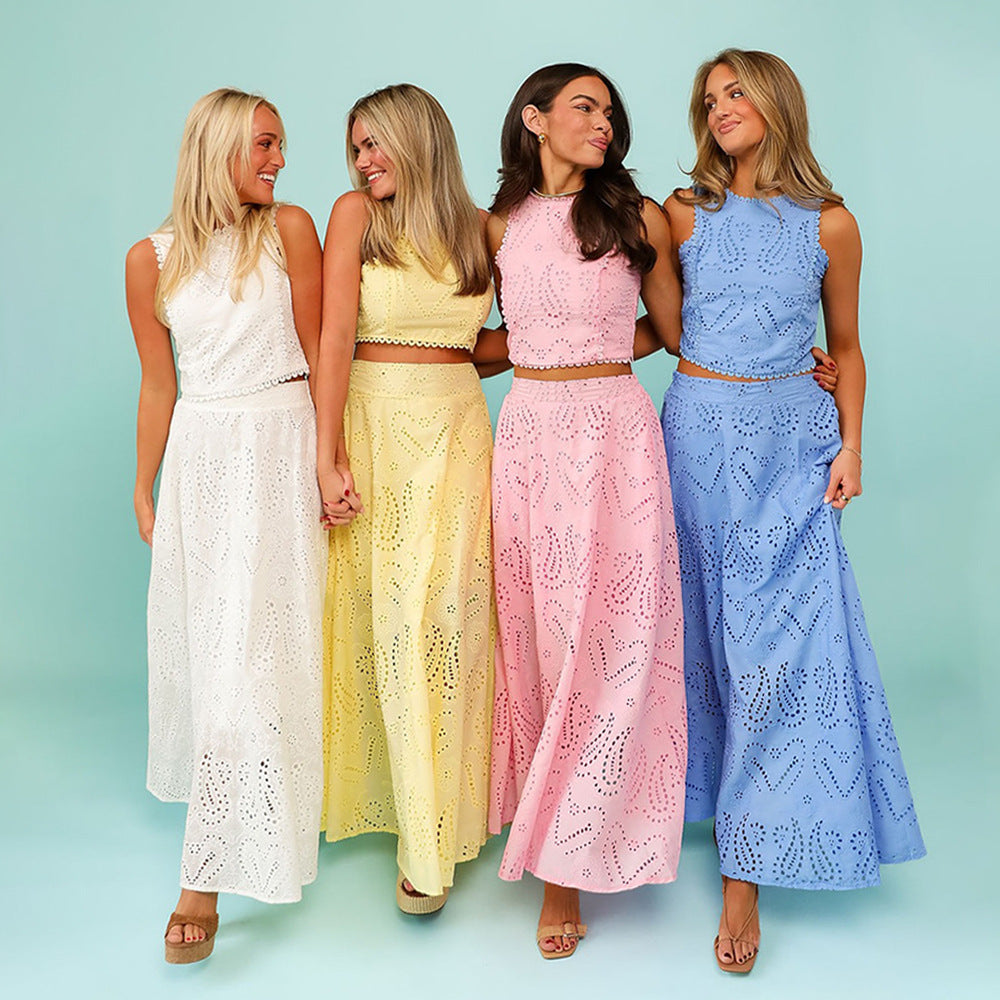 Women's Elegant Two-Piece Eyelet Set