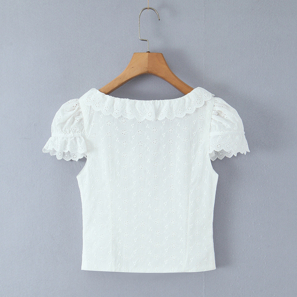 Women's Blouse with Ruffle Sleeves and Lace
