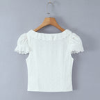 Women's Blouse with Ruffle Sleeves and Lace