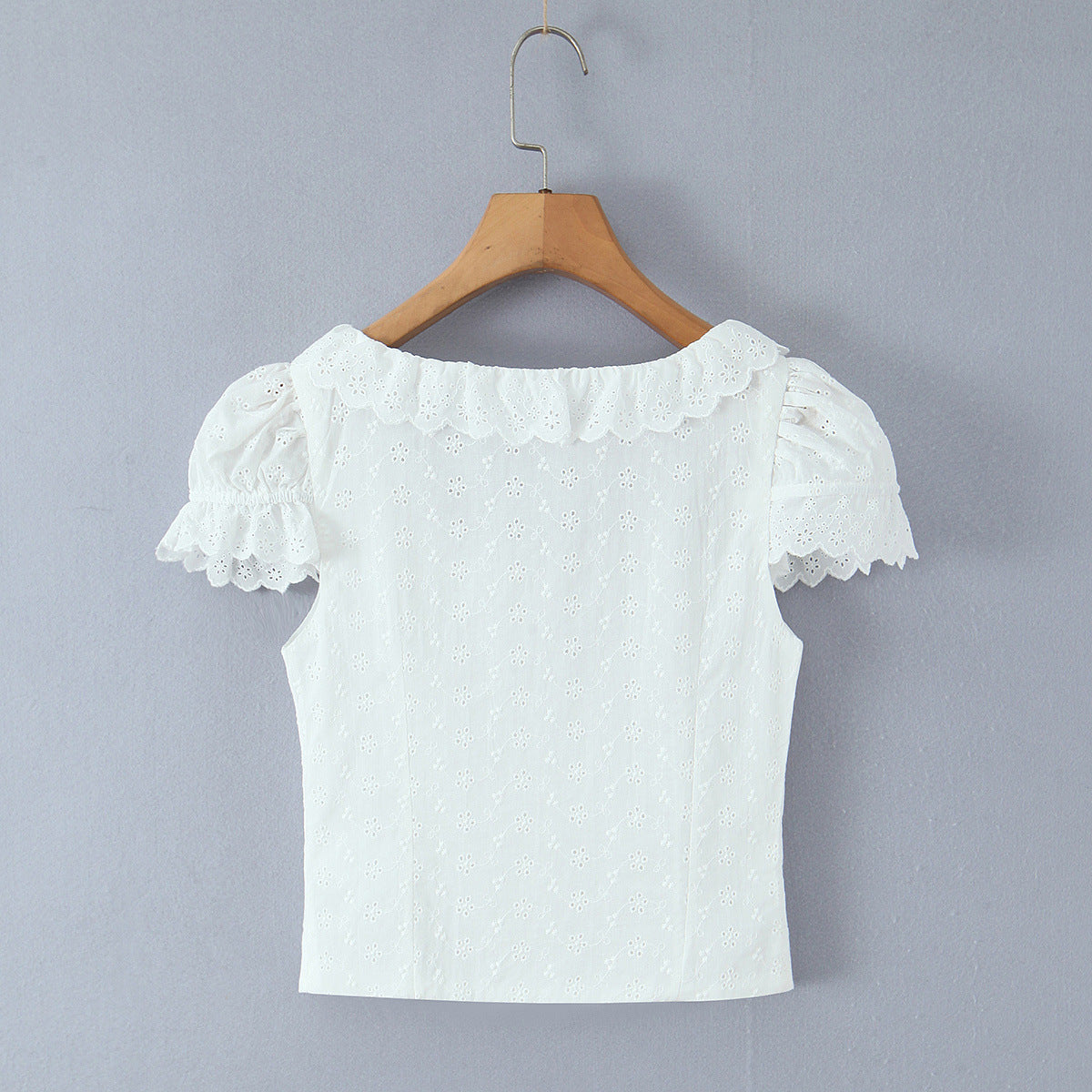 Women's Blouse with Ruffle Sleeves and Lace