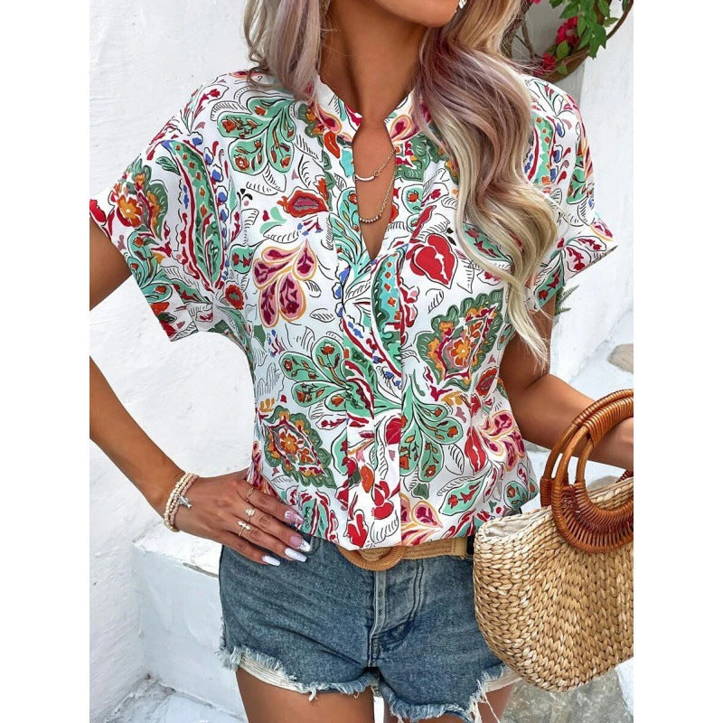 Women's Blouse with Floral Design and Airy Sleeves