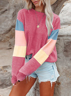 Women's Casual Pullover with Colorful Sleeve Design