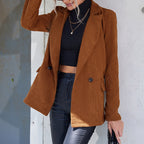 Women's Corduroy Jacket with Double-Button Design and Side Pockets