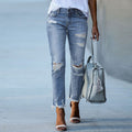 Women's Distressed Jeans with Frayed Hems