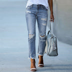 Women's Distressed Jeans with Frayed Hems
