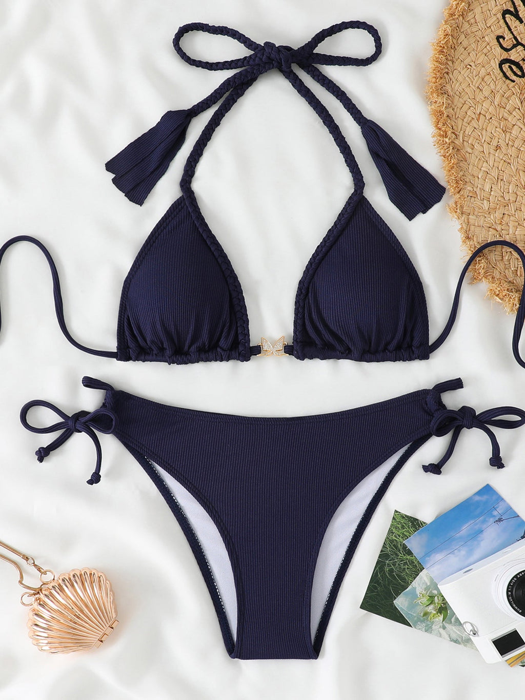 Women's Swimsuit Set with Fringe Details and Adjustable Straps