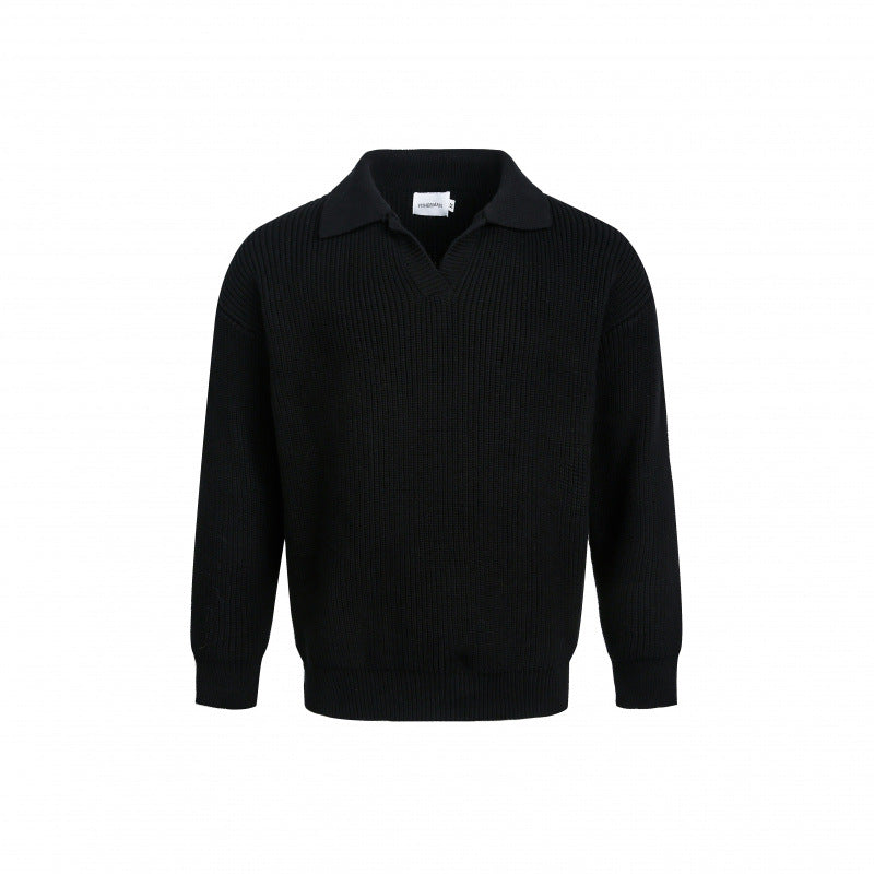 Elegant Knit Sweater with Modern Collar