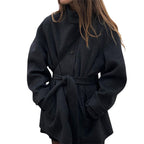 Women's Comfortable Trench Coat with Belt and Voluminous Sleeves