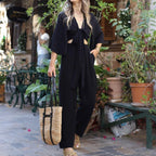 Women's Casual Set with Knot-Detail Top and Wide-Leg Trousers