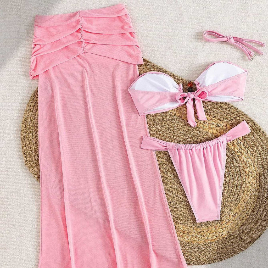 Women's Bandeau Bikini with Flowing Maxi Skirt