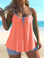 Women's Swim Top with Playful Design and Striped Shorts