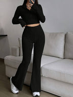 Women's Crop Pullover and Flared Pants Set