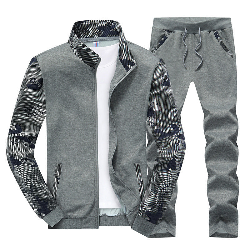 Men's Sportive Tracksuit Set with Camouflage Sleeves