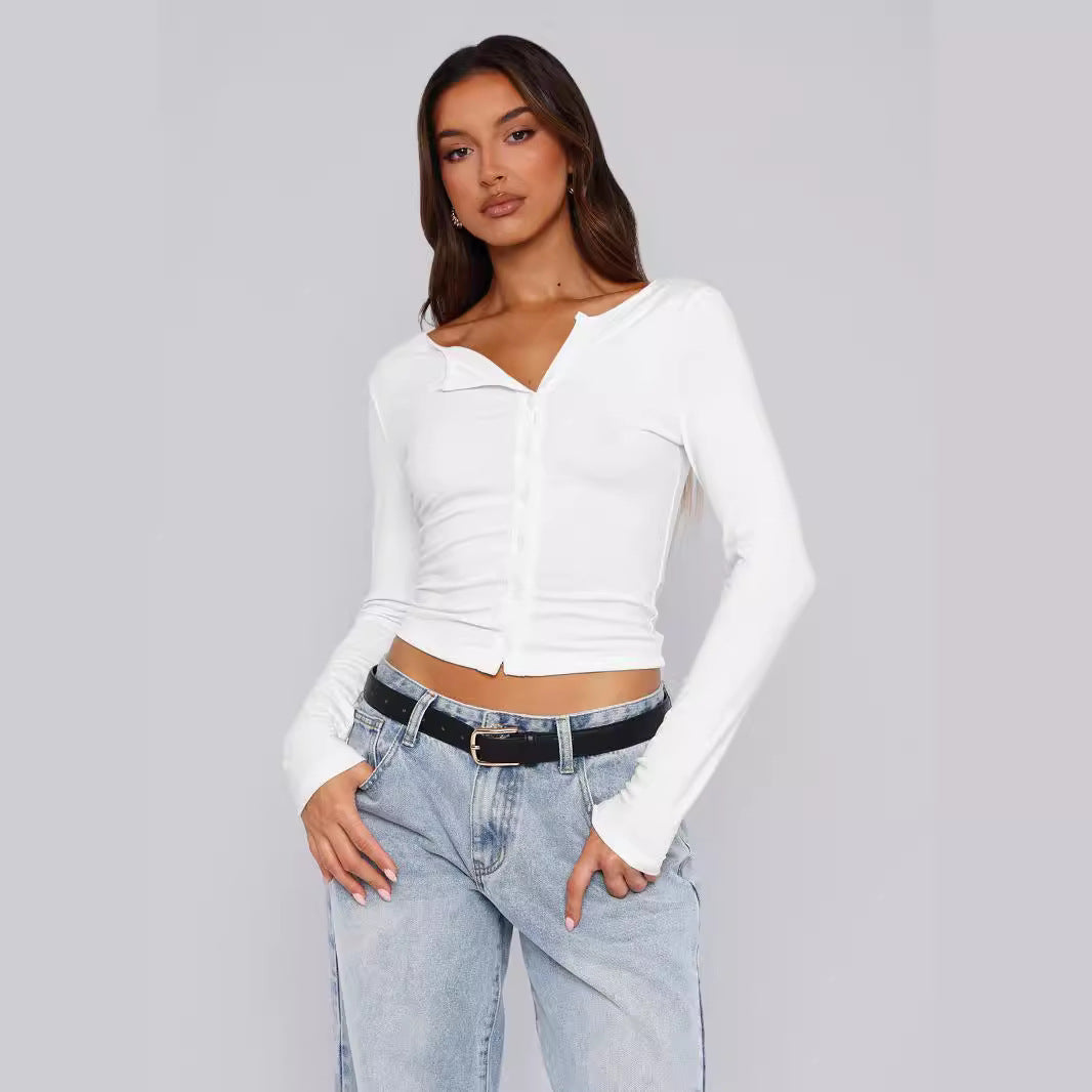 Women's Fitted Long-Sleeve Shirt with Button Placket