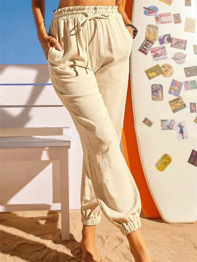 Women's Comfortable Casual Pants with Elastic Waist and Side Pockets