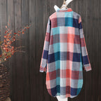 Women's Plaid Shirt Blouse in Casual Oversized Cut with Long Sleeves