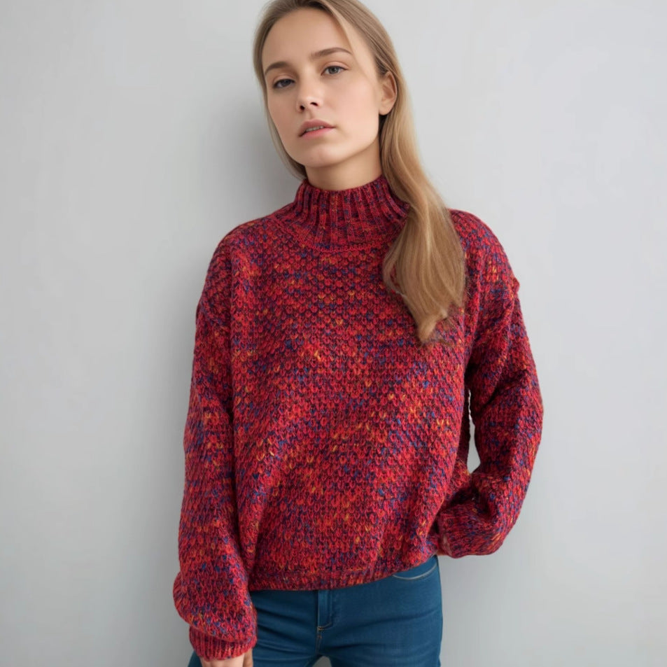 Women's Cozy Turtleneck Sweater with Modern Open-Knit Design