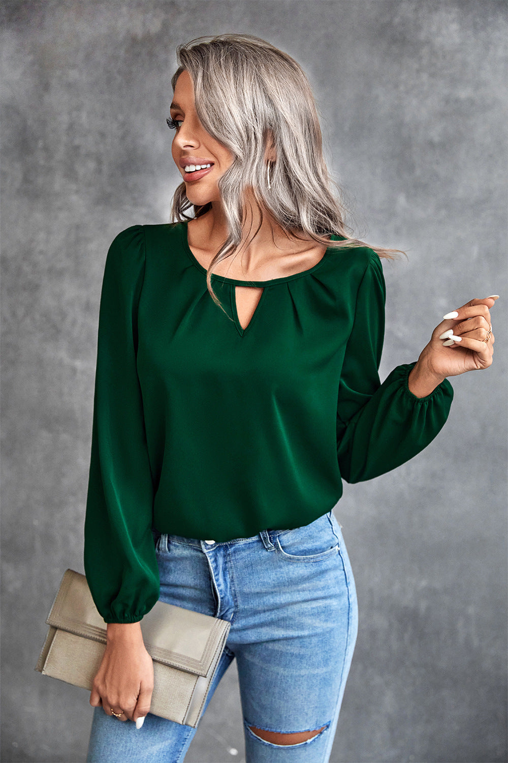 Women's Elegant Blouse with Light V-Neck and Puff Sleeves