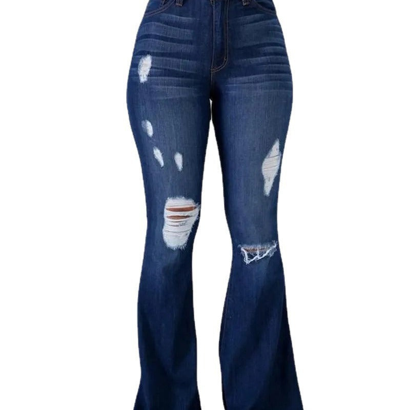 Women's Bootcut Jeans with Frayed Hem and Destroyed Details