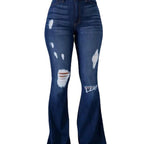 Women's Bootcut Jeans with Frayed Hem and Destroyed Details