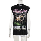 Women's Sleeveless Graphic T-Shirt with Animal Illustration