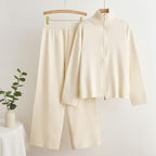 Women's Cozy Knit Loungewear Set with High Collar