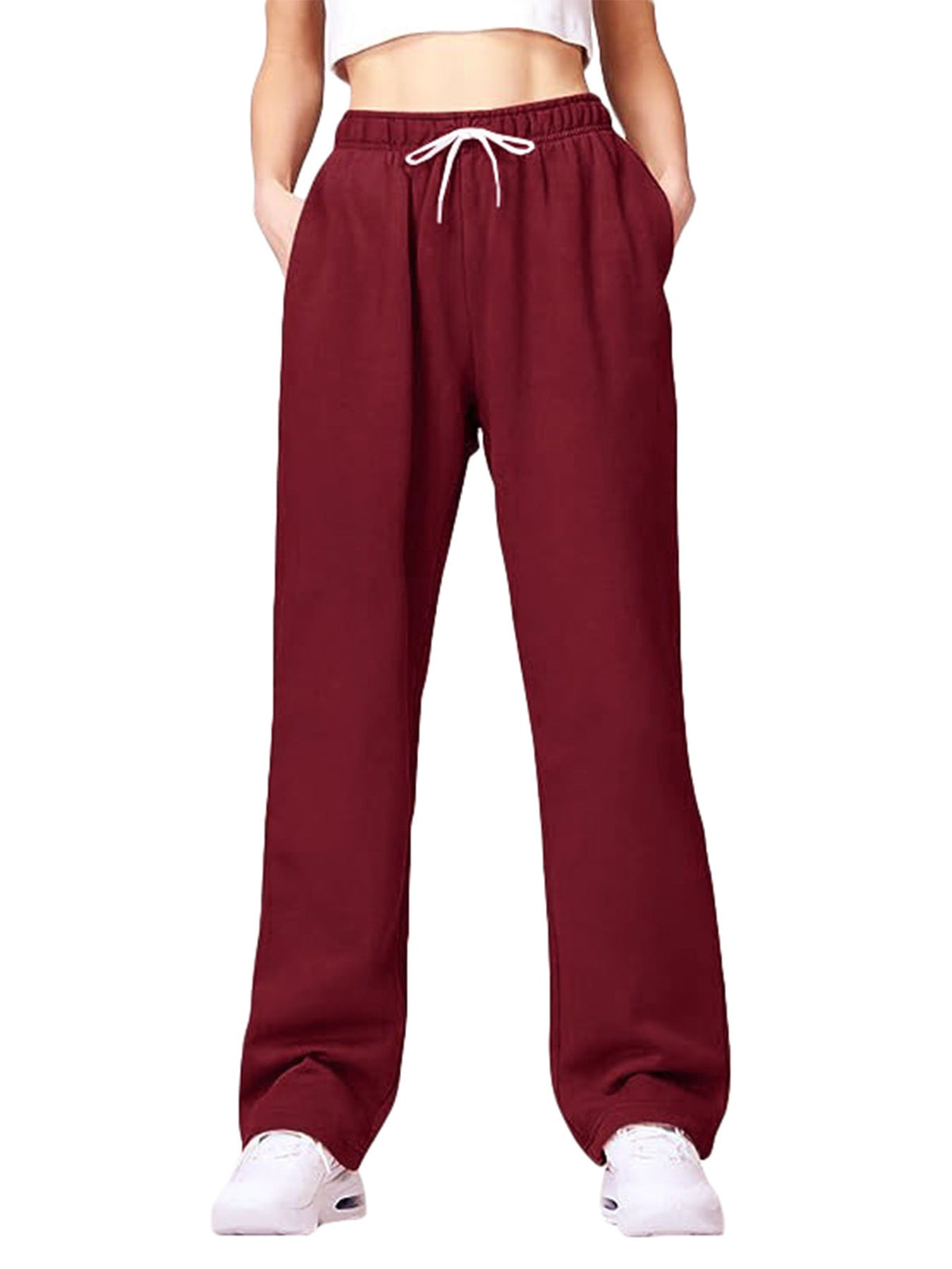 Women's Comfortable Athletic Pants with Elastic Waistband and Side Pockets
