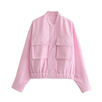 Women's Elegant Utility Jacket with Large Pockets and Elastic Hem