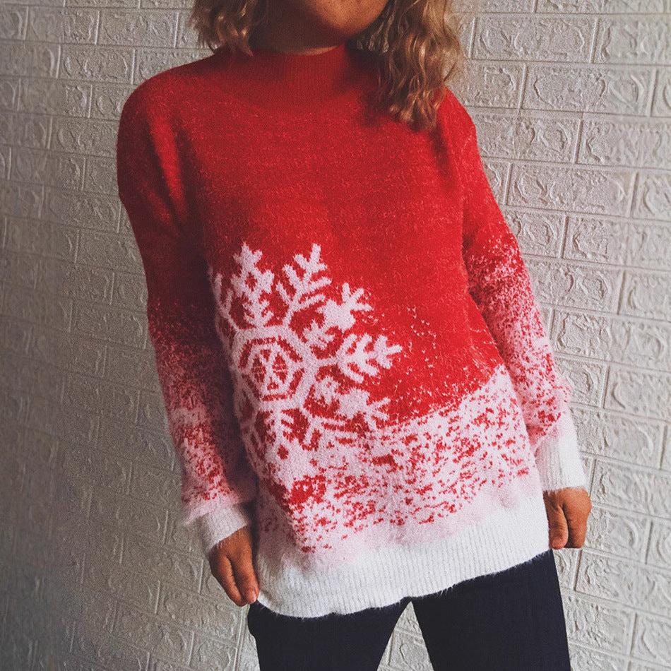 Women's Festive Knit Sweater with Winter Snowflake Motif