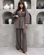 Women's Elegant Set with Long Blouse and Wide Pants