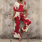 Women's Airy Floral Print Pantsuit with Elastic Waistband