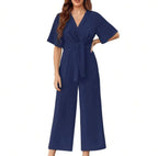 Women's Elegant Wrap Jumpsuit with Wide Legs and Waist Belt