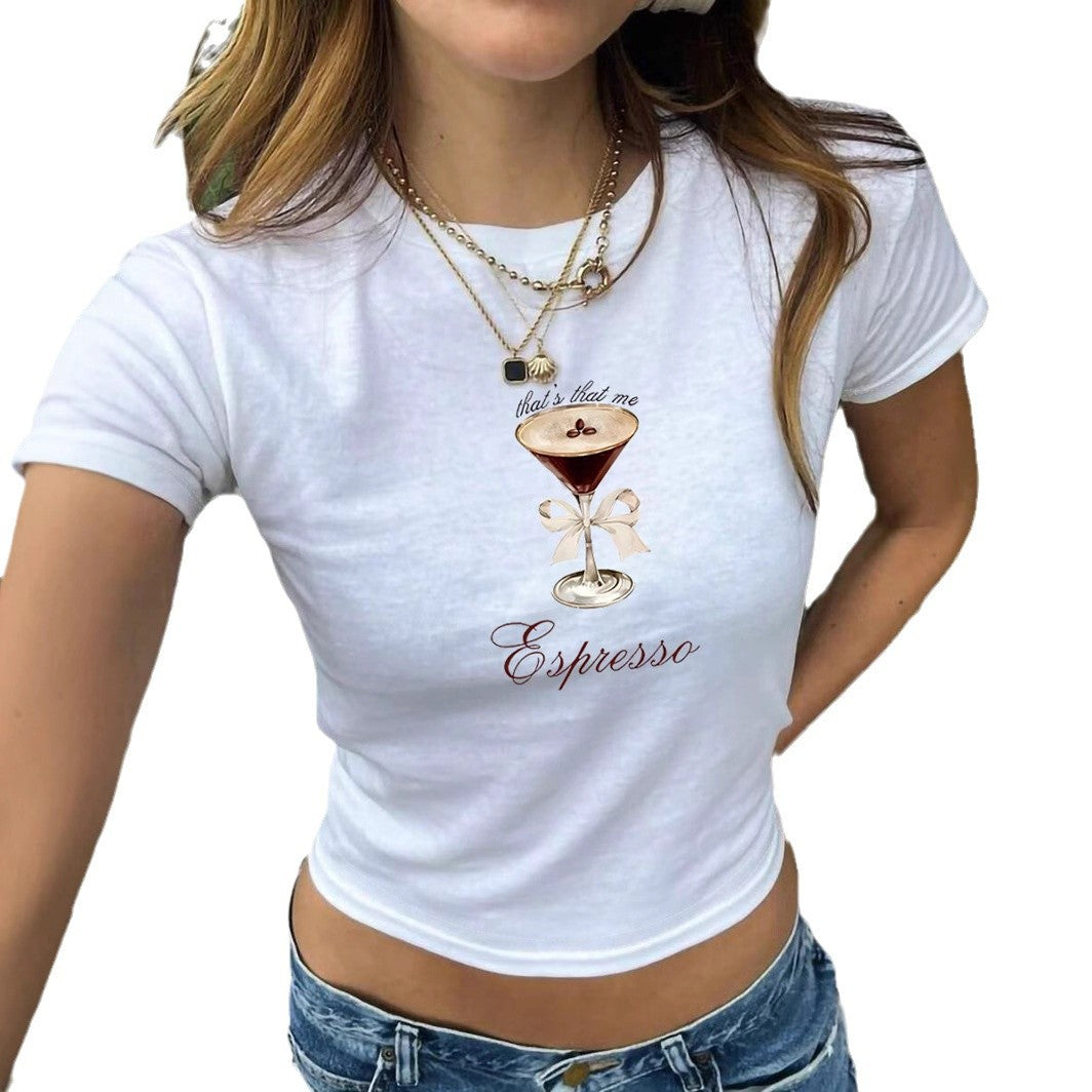 Women's Crop T-Shirt with Espresso Motif