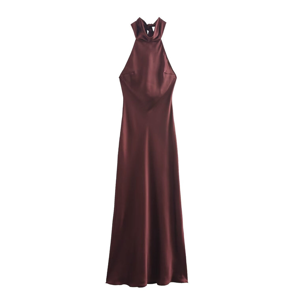 Women's Evening Dress with High Collar and Flowing Cut