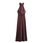 Women's Evening Dress with High Collar and Flowing Cut