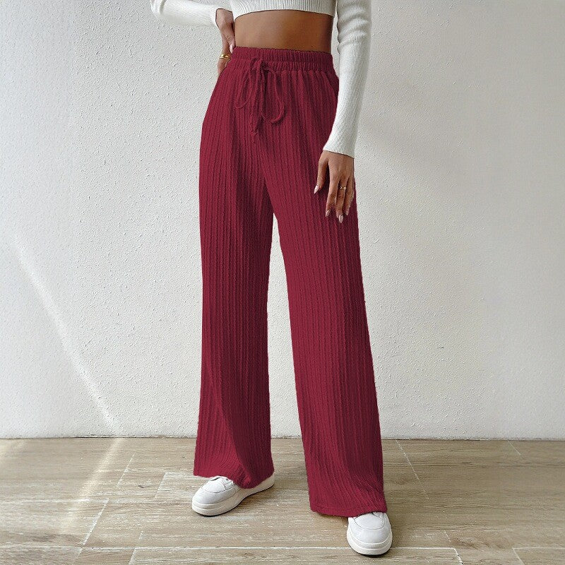 Women's Relaxed Knit Loungewear Set with High Waist and Wide Leg